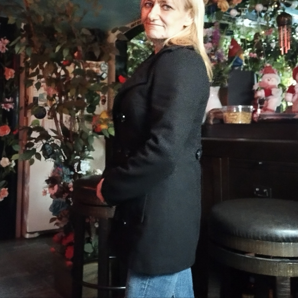 Black Wool Blend Double-Breasted Peacoat - Picture 3 of 14